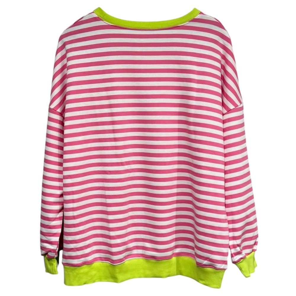Striped Oversized Sweatshirt Long Sleeve Crewneck Pullover Lightweight - Picture 3 of 4